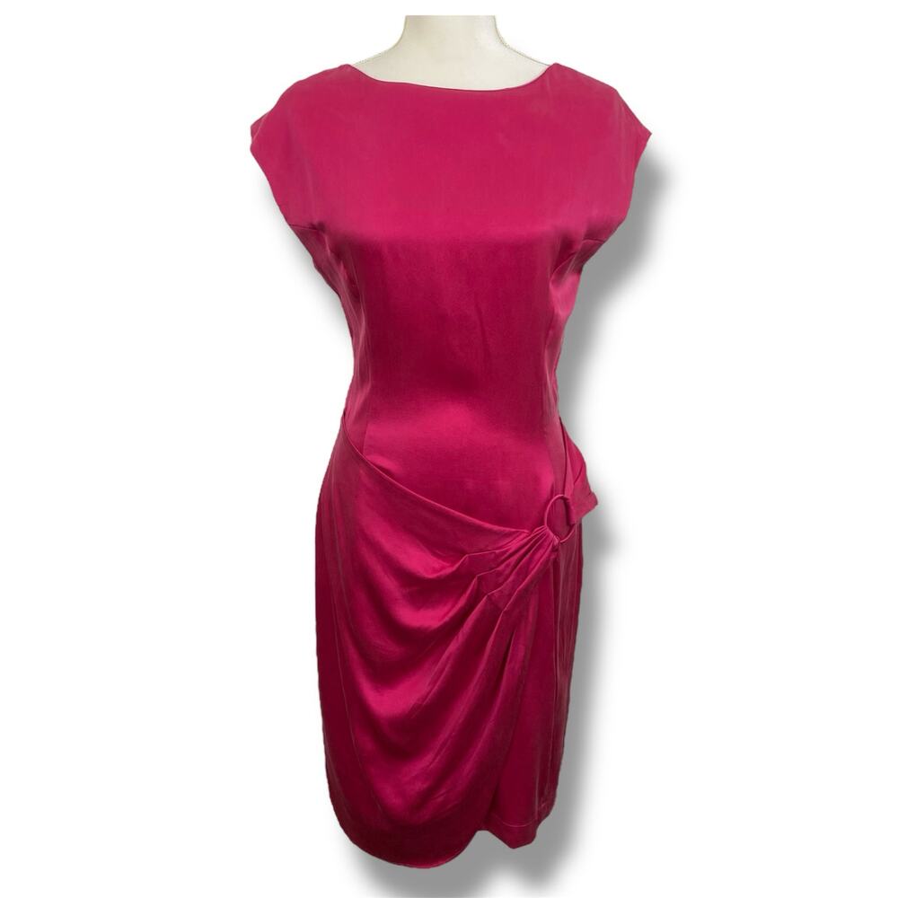 Vintage Mary Jo Bruno Pink 100% Silk Knee Length Drape Dress